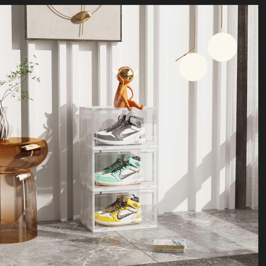 SOGA 2X 3 Tier Transparent Portable Shoe Organiser Sneaker Footwear Folding Plastic Bin Stackable Storage Box with Magnetic Door - Cafe Supply