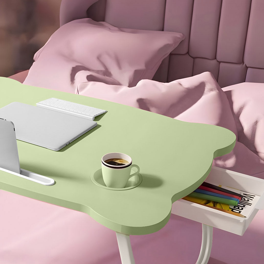 SOGA Green Portable Bed Table Adjustable Folding Mini Desk With Mini Drawer and Cup-Holder Home Decor - Cafe Supply