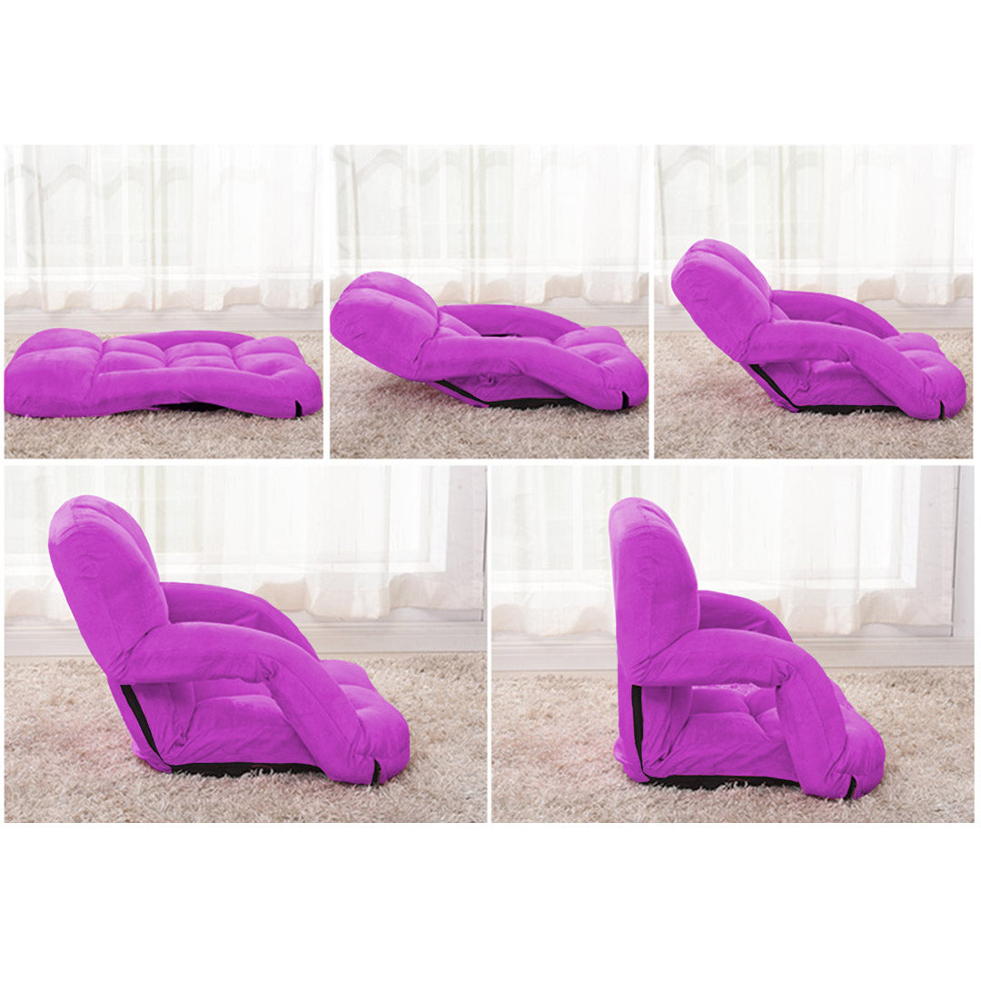 SOGA 4X Foldable Lounge Cushion Adjustable Floor Lazy Recliner Chair with Armrest Purple - Cafe Supply