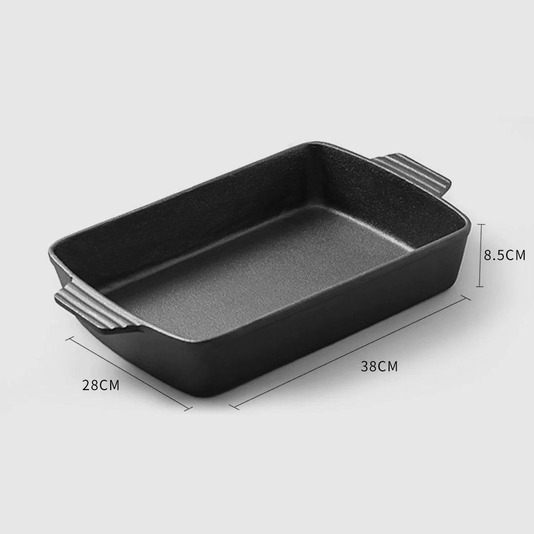 SOGA 2X 38cm Cast Iron Rectangle Bread Cake Baking Dish Lasagna Roasting Pan - Cafe Supply