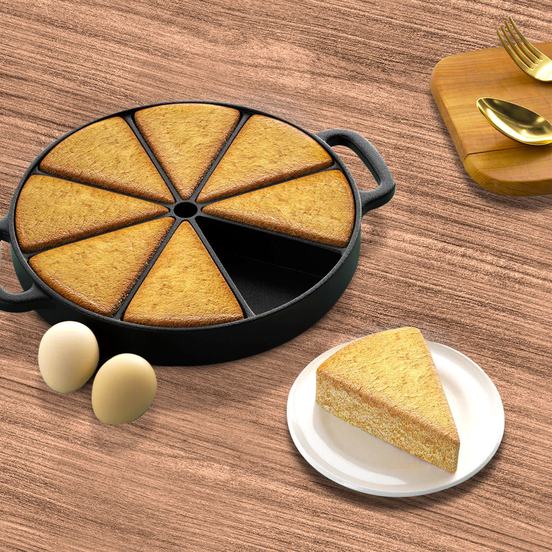 SOGA 2X 21.5CM Round Cast Iron Baking Wedge Pan Cornbread Cake 8-Slice Baking Dish with Handle - Cafe Supply
