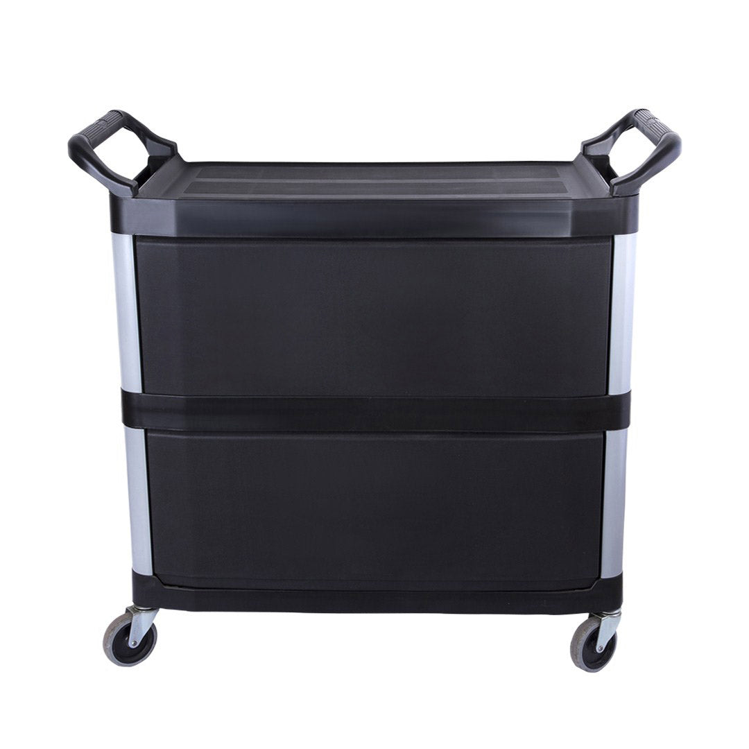 SOGA 3 Tier Covered Food Trolley Food Waste Cart Storage Mechanic Kitchen Black - Cafe Supply