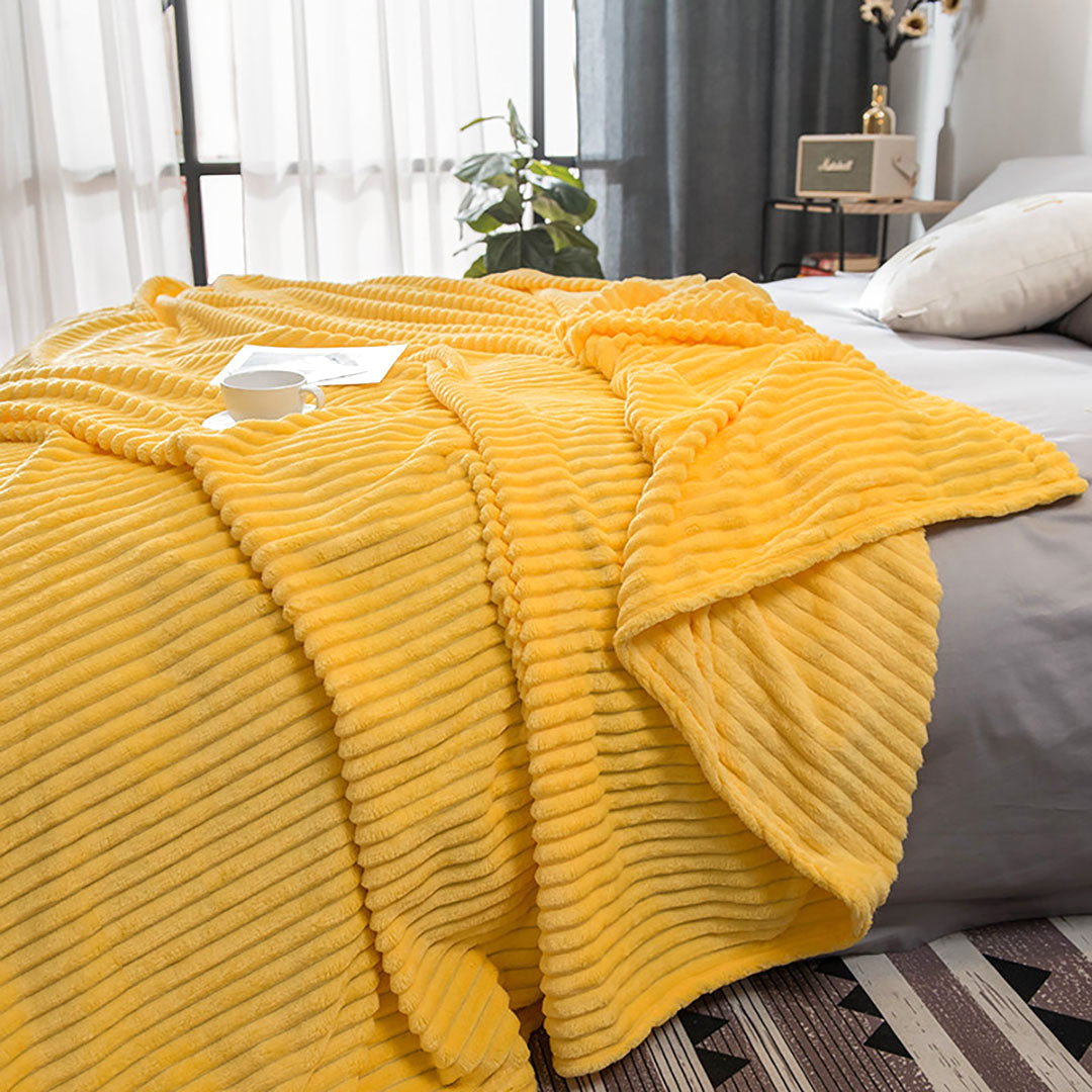 SOGA 2X Yellow Throw Blanket Warm Cozy Striped Pattern Thin Flannel Coverlet Fleece Bed Sofa Comforter - Cafe Supply