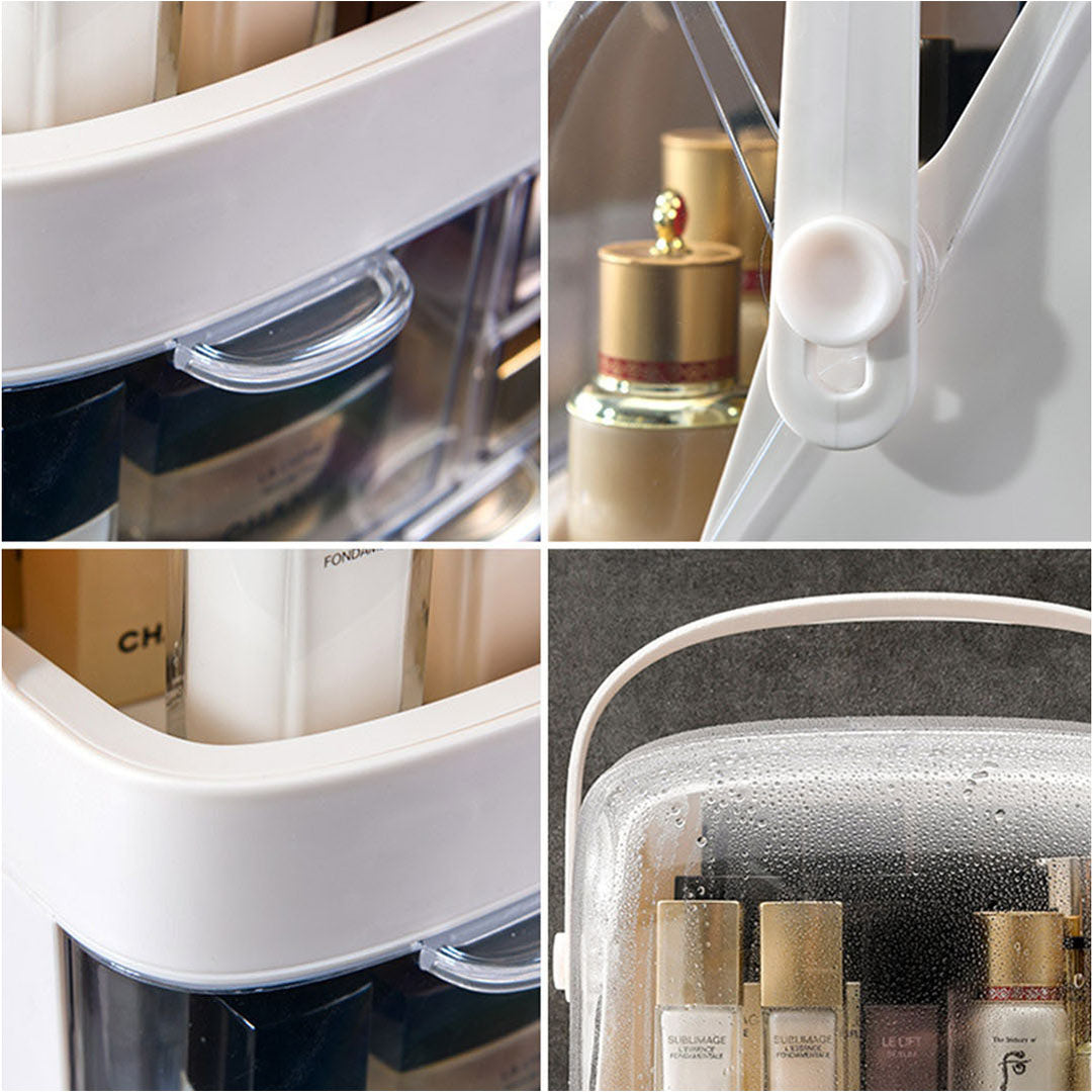 SOGA 2X 2 Tier White Countertop Makeup Cosmetic Storage Organiser Skincare Holder Jewelry Storage Box with Handle - Cafe Supply