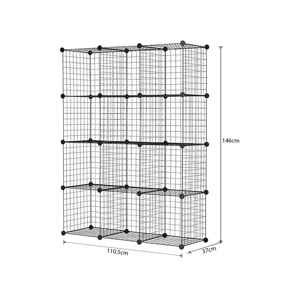 SOGA 2X Black Portable 12-Cube Storage Organiser Foldable DIY Modular Grid Space Saving Shelf - Cafe Supply