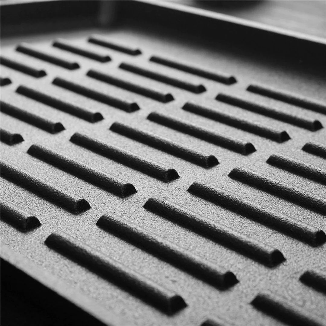 SOGA 2X Rectangular Cast Iron Griddle Grill Frying Pan with Folding Wooden Handle - Cafe Supply