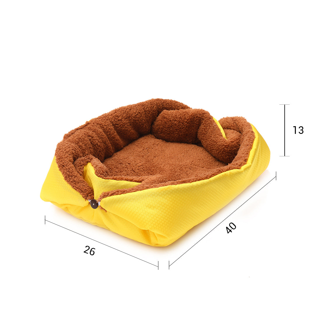 SOGA Yellow Dual-purpose Cushion Nest Cat Dog Bed Warm Plush Kennel Mat Pet Home Travel Essentials - Cafe Supply