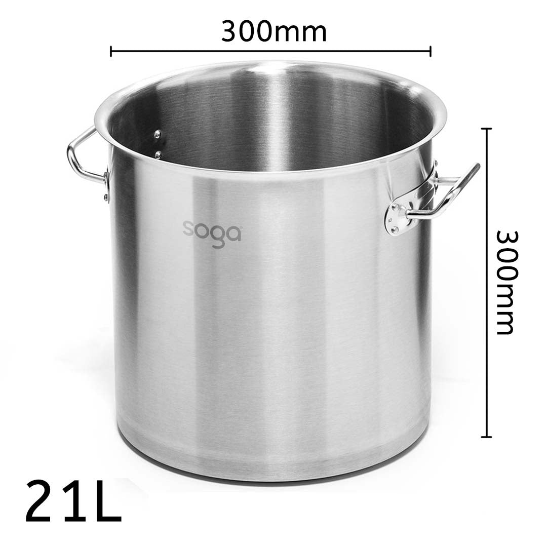 SOGA Stock Pot 21L Top Grade Thick Stainless Steel Stockpot 18/10 Without Lid - Cafe Supply