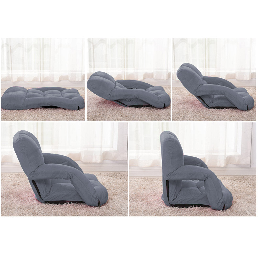 SOGA Foldable Lounge Cushion Adjustable Floor Lazy Recliner Chair with Armrest Grey - Cafe Supply