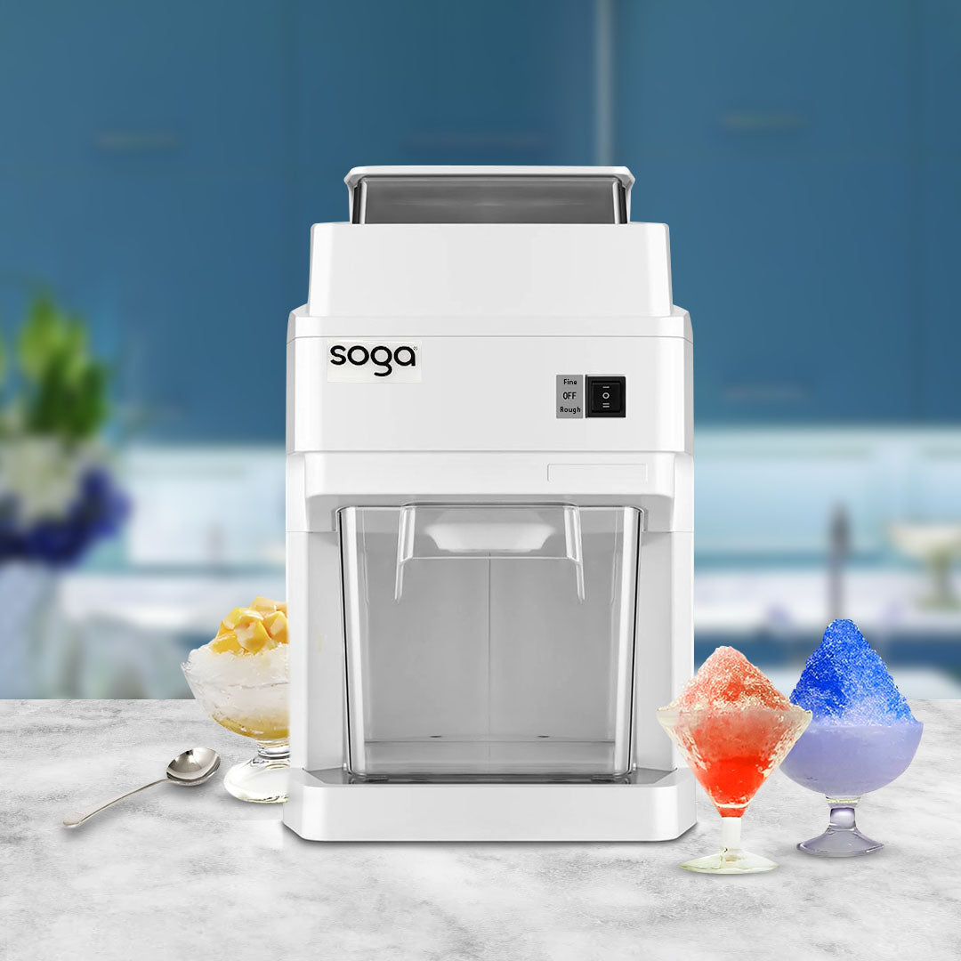 SOGA 300 Watts Electric Ice Shaver Crusher Slicer Snow Cone Maker Commercial Tabletop Machine 120kgs/h White - Cafe Supply
