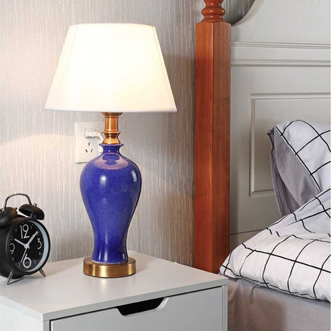SOGA 2X Blue Ceramic Oval Table Lamp with Gold Metal Base - Cafe Supply