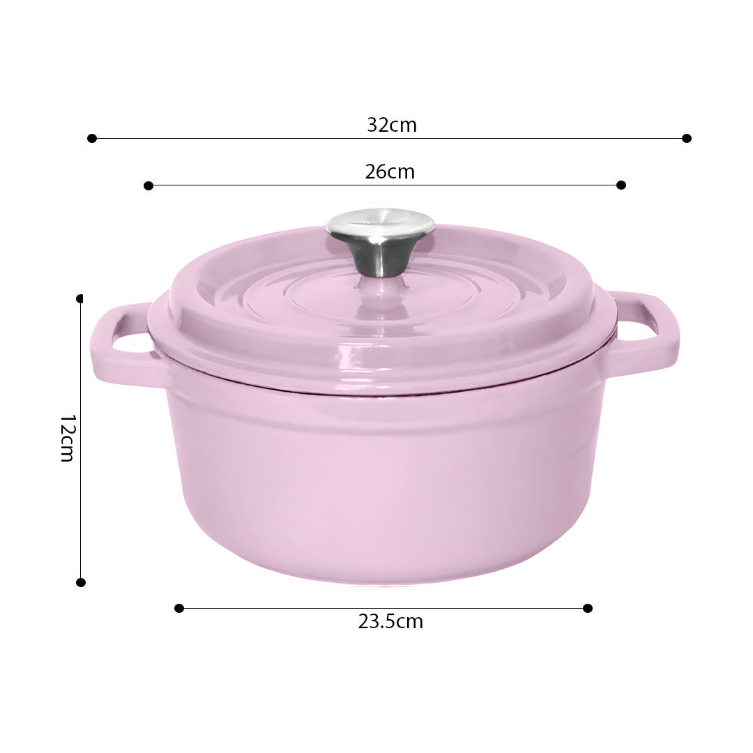 SOGA 2X 26cm Pink Cast Iron Ceramic Stewpot Casserole Stew Cooking Pot With Lid - Cafe Supply