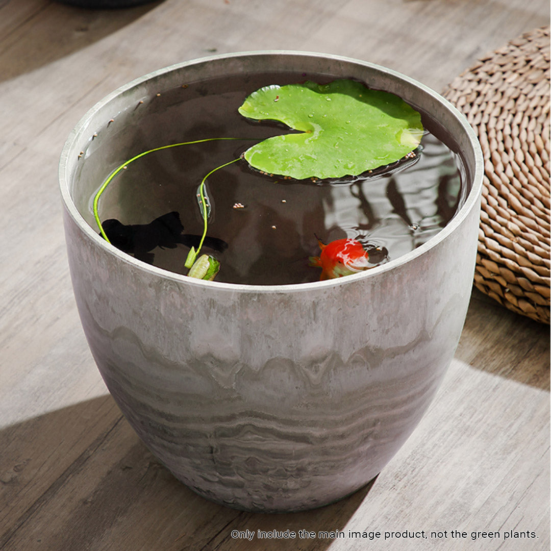 SOGA 27cm Rock Grey Round Resin Plant Flower Pot in Cement Pattern Planter Cachepot for Indoor Home Office - Cafe Supply