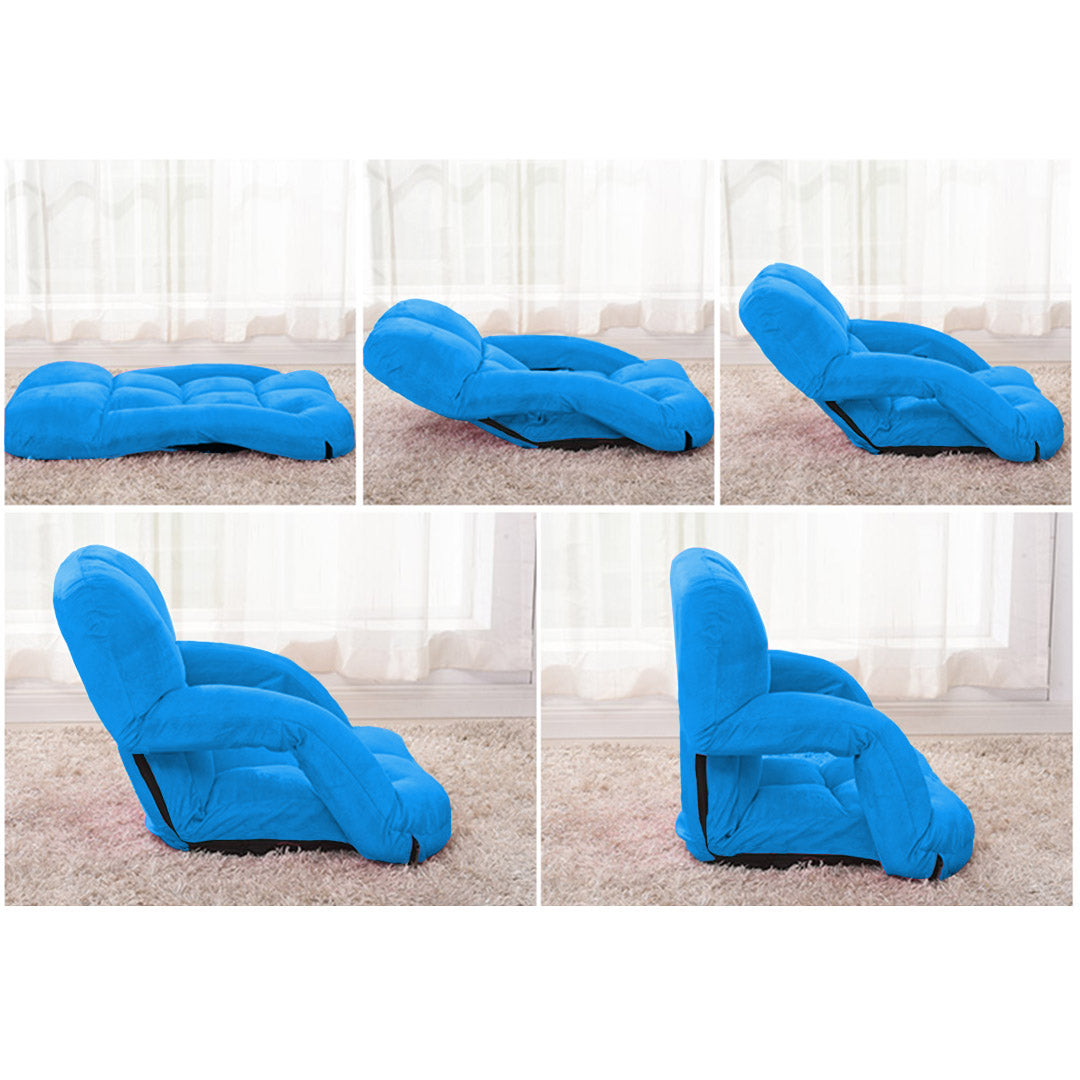 SOGA Foldable Lounge Cushion Adjustable Floor Lazy Recliner Chair with Armrest Blue - Cafe Supply
