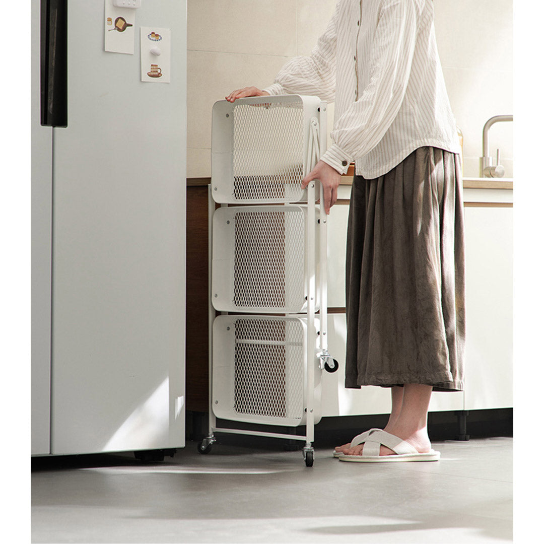 SOGA 2X 3 Tier Steel White Foldable Kitchen Cart Multi-Functional Shelves Portable Storage Organizer with Wheels - Cafe Supply