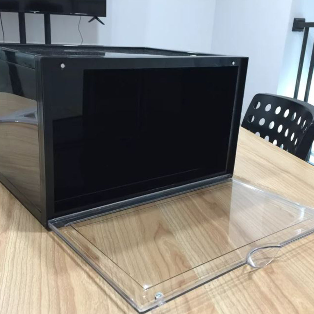 SOGA 2X 5 Tier Black Portable Shoe Organiser Sneaker Footwear Folding Plastic Bin Stackable Storage Box with Magnetic Door - Cafe Supply