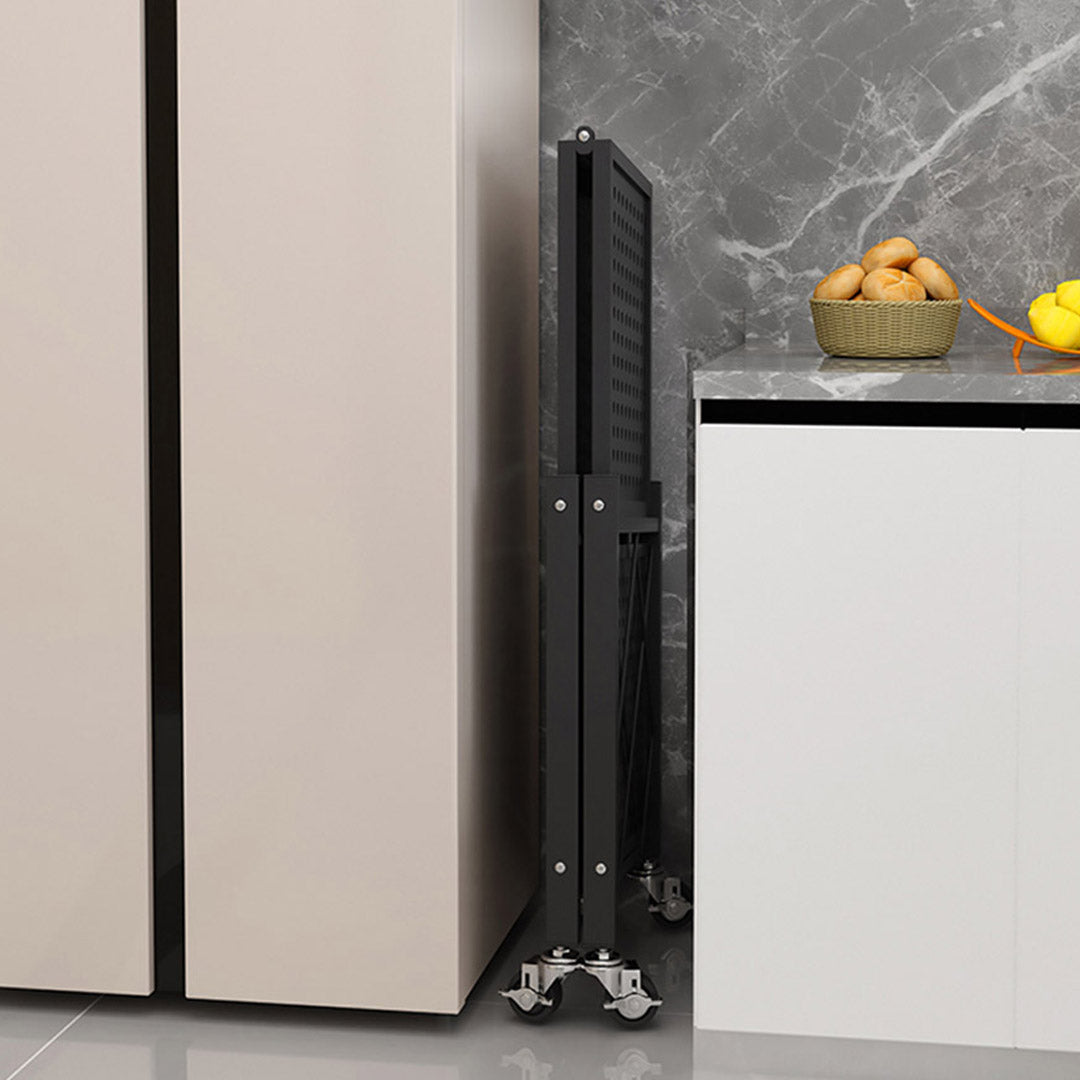 SOGA 3 Tier Steel Black Foldable Kitchen Cart Multi-Functional Shelves Portable Storage Organizer with Wheels - Cafe Supply