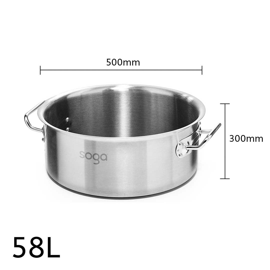SOGA Stock Pot 58L Top Grade Thick Stainless Steel Stockpot 18/10 Without Lid - Cafe Supply