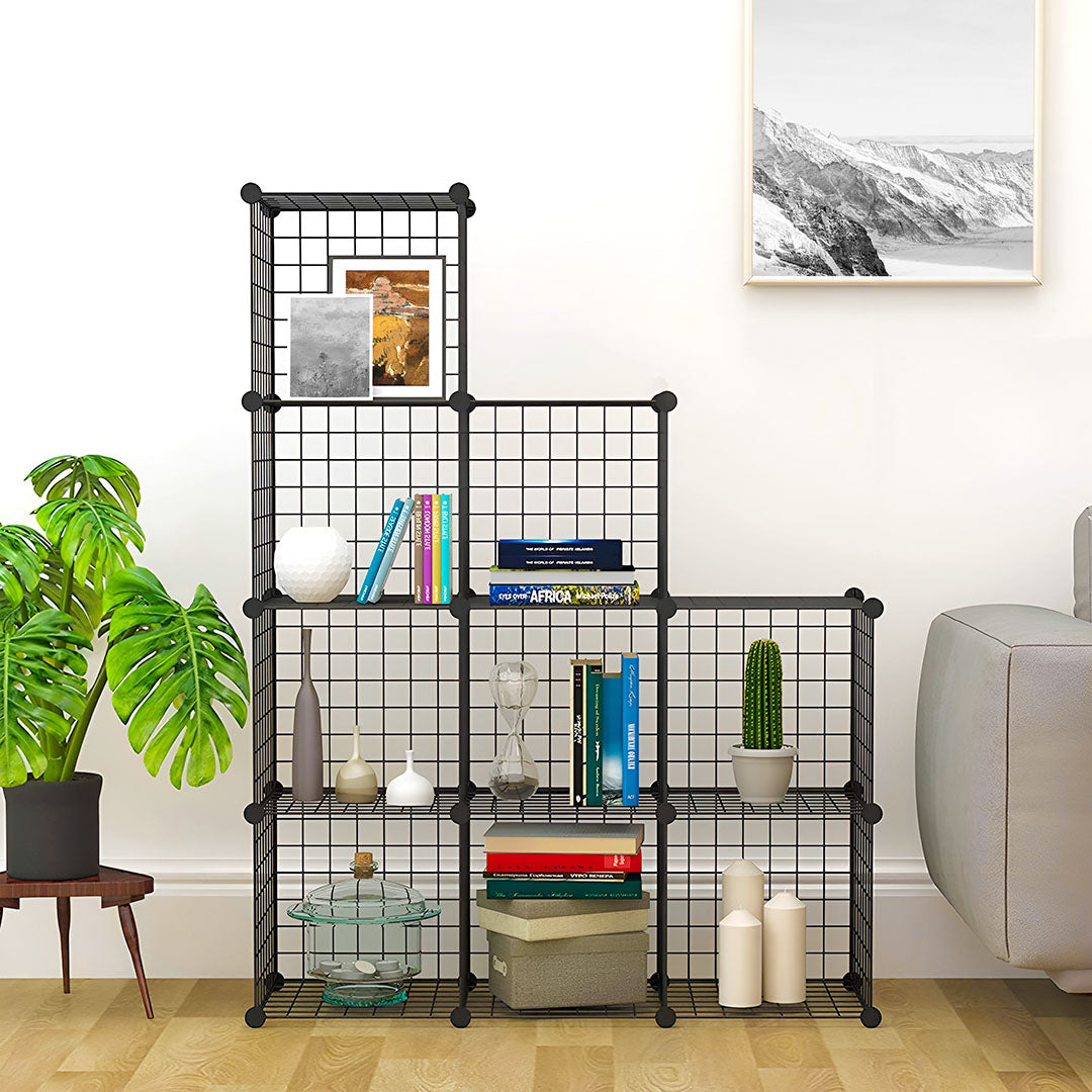SOGA 2X Black Portable 9-Cube 3 Column Storage Organiser Foldable DIY Modular Grid Space Saving Shelf - Cafe Supply