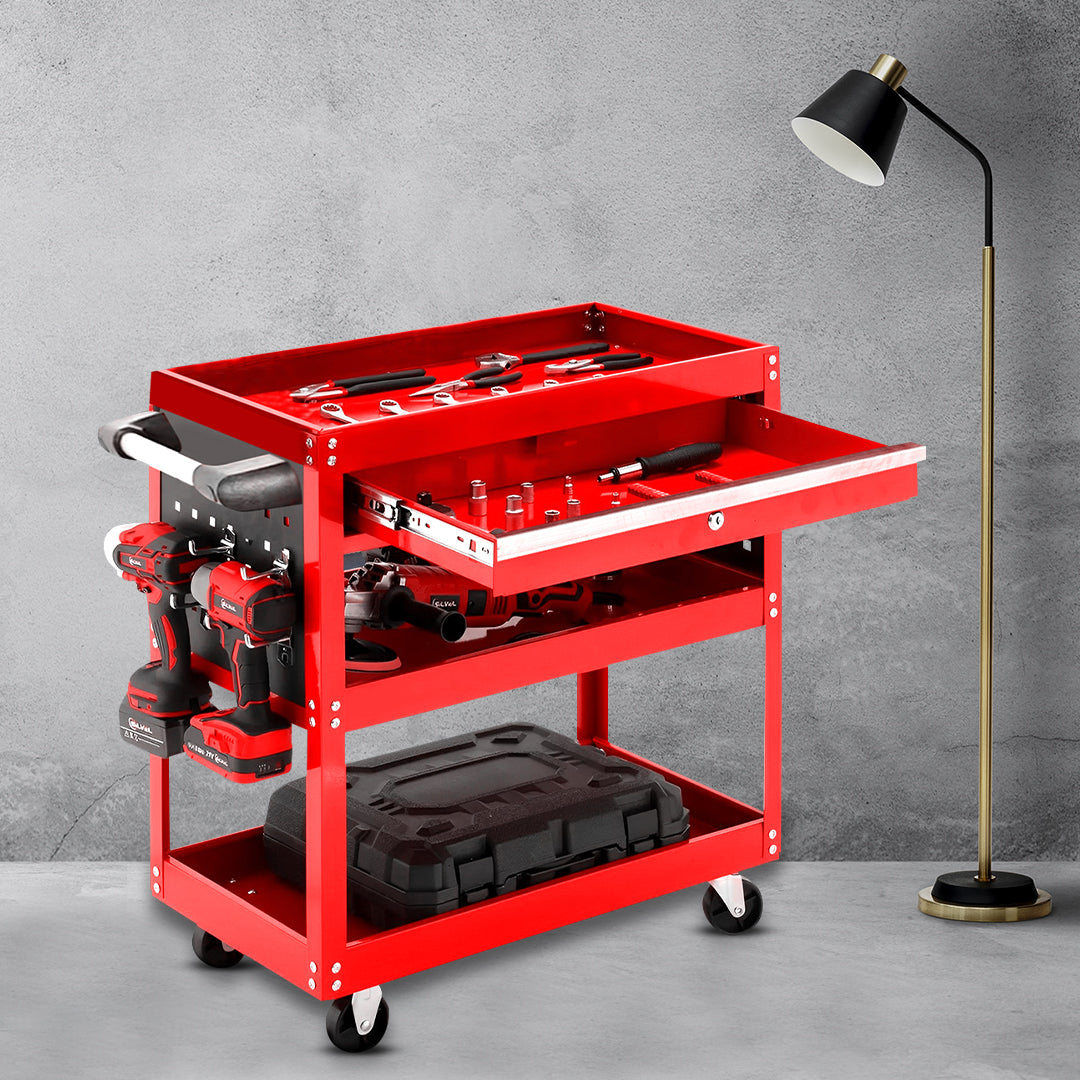 SOGA 3 Tier Tool Storage Cart Portable Service Utility Heavy Duty Mobile Trolley with Drawer and Hooks Red - Cafe Supply