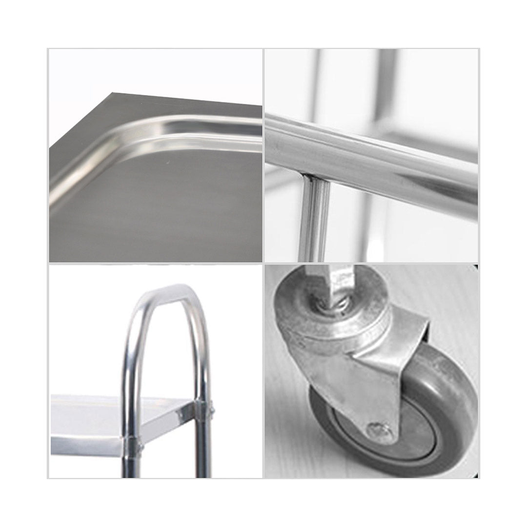 SOGA 2X 3 Tier 81x46x85cm Stainless Steel Kitchen Dinning Food Cart Trolley Utility Round Small - Cafe Supply