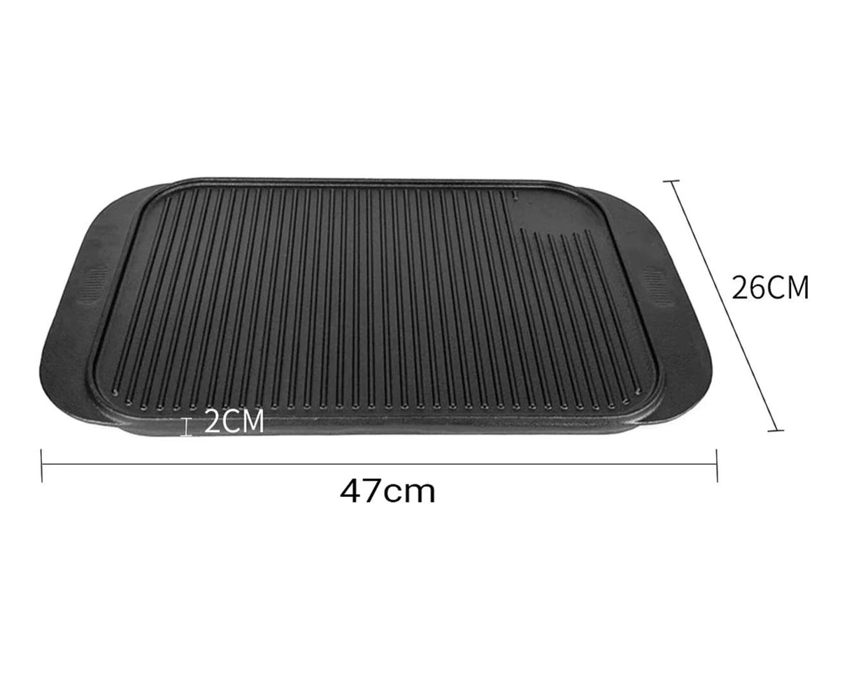 SOGA 2X 47cm Cast Iron Ridged Griddle Hot Plate Grill Pan BBQ Stovetop - Cafe Supply