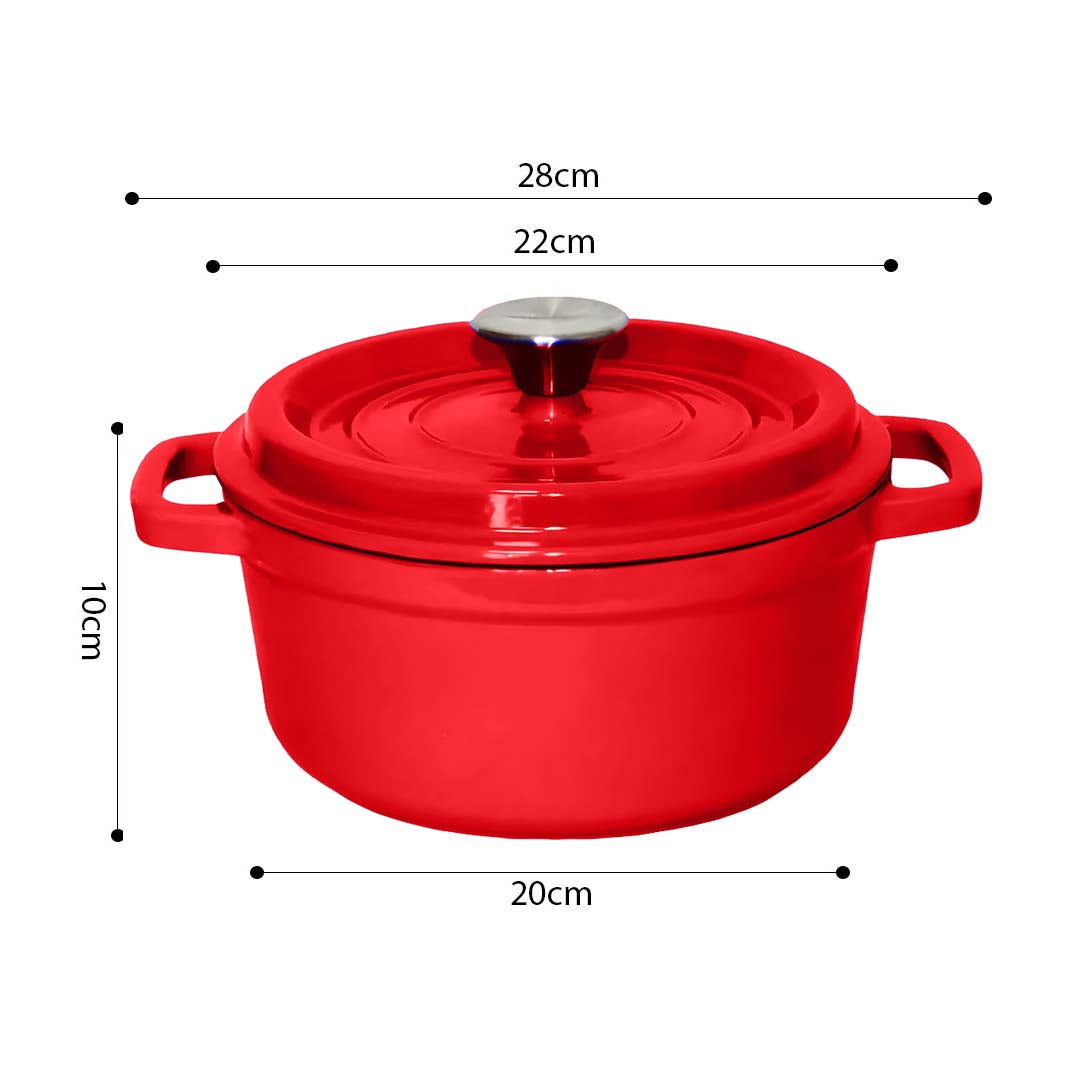 SOGA 2X Cast Iron 22cm Enamel Porcelain Stewpot Casserole Stew Cooking Pot With Lid Red - Cafe Supply
