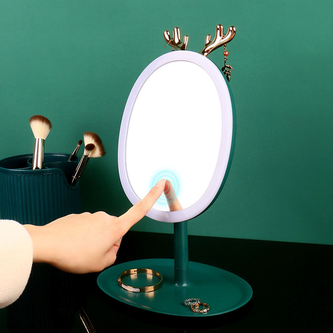 SOGA Green Antler LED Light Makeup Mirror Tabletop Vanity Home Decor - Cafe Supply