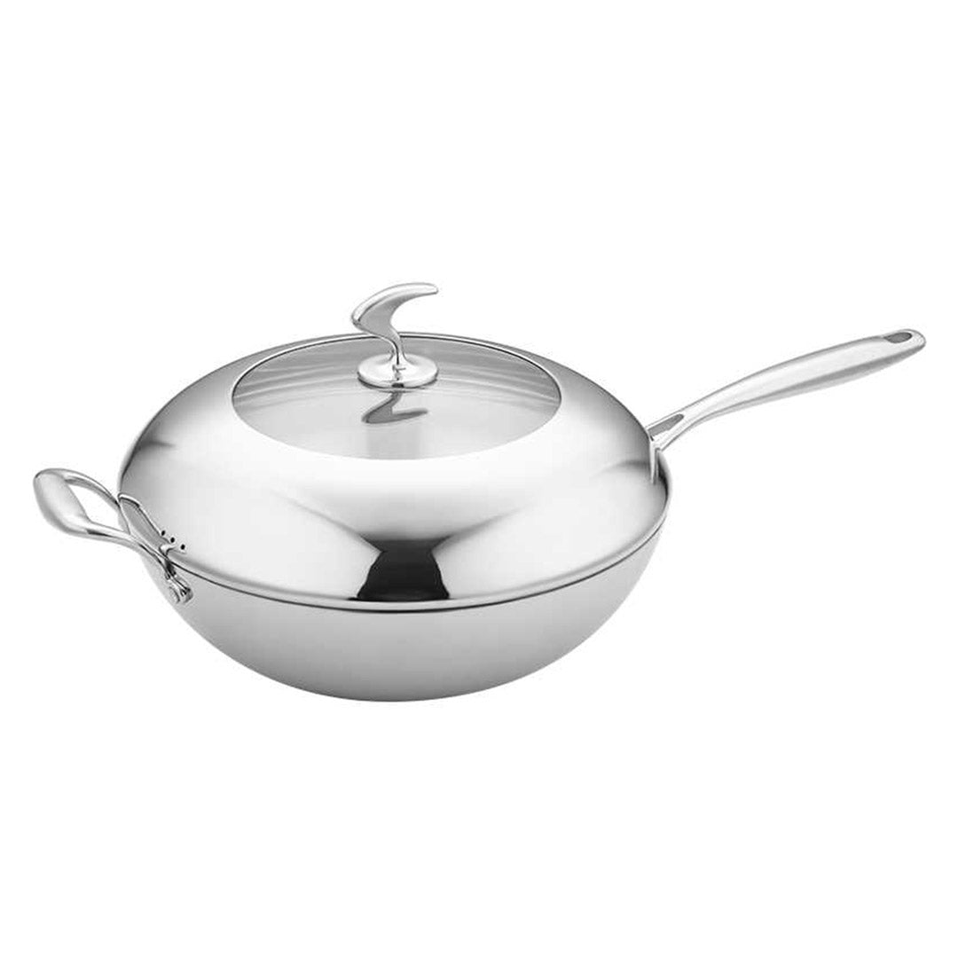 SOGA 18/10 Stainless Steel Fry Pan 32cm Frying Pan Top Grade Non Stick Interior Skillet with Helper Handle and Lid - Cafe Supply