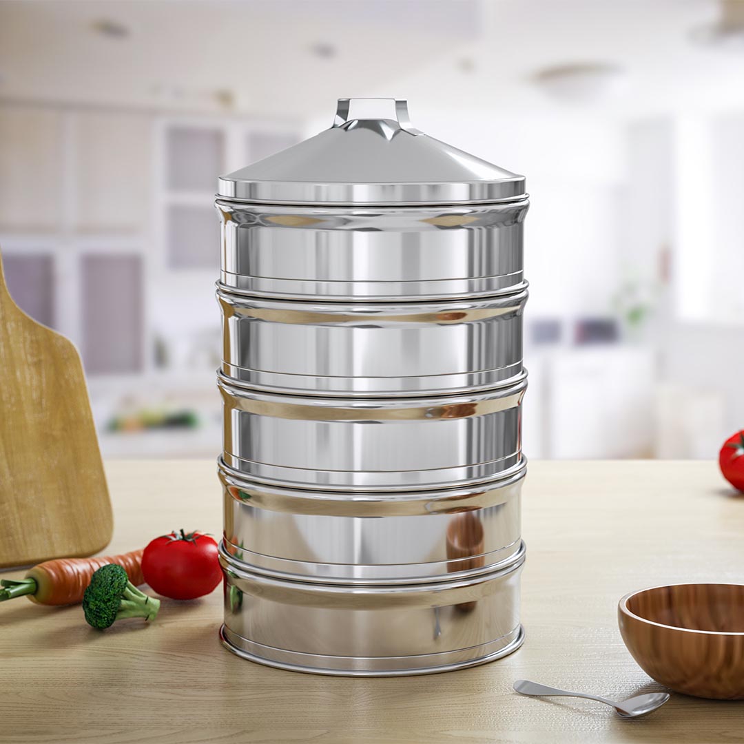 SOGA 2X 5 Tier Stainless Steel Steamers With Lid Work inside of Basket Pot Steamers 22cm - Cafe Supply