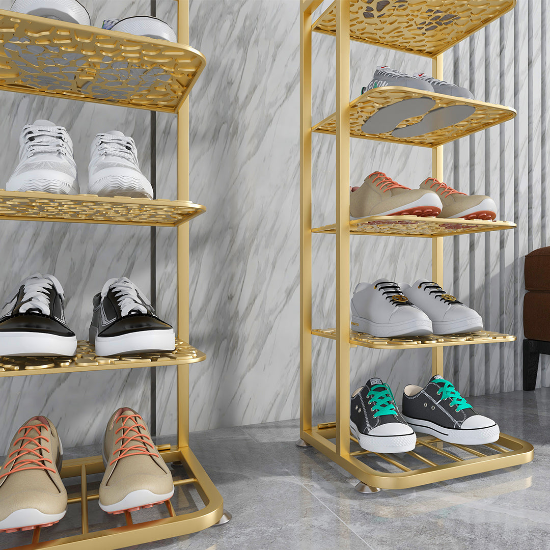 SOGA 2X 5 Tier Gold Plated Metal Shoe Organizer Space Saving Portable Footwear Storage Shelf - Cafe Supply