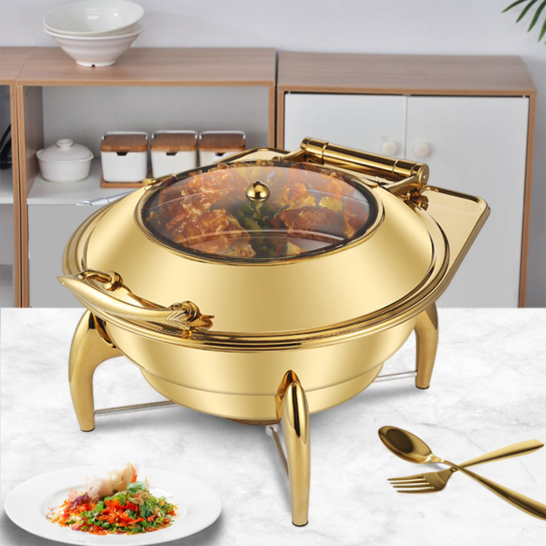 SOGA Gold Plated Stainless Steel Round Chafing Dish Tray Buffet Cater Food Warmer Chafer with Top Lid - Cafe Supply