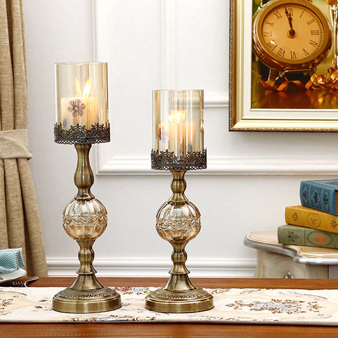 SOGA 2X 42cm Glass Candle Holder Candle Stand Glass/Metal - Cafe Supply