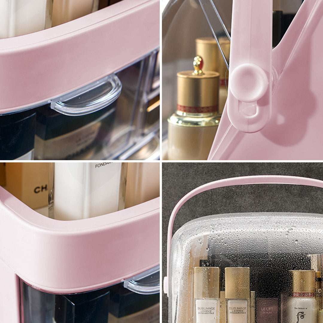 SOGA 2X 2 Tier Pink Countertop Makeup Cosmetic Storage Organiser Skincare Holder Jewelry Storage Box with Handle - Cafe Supply