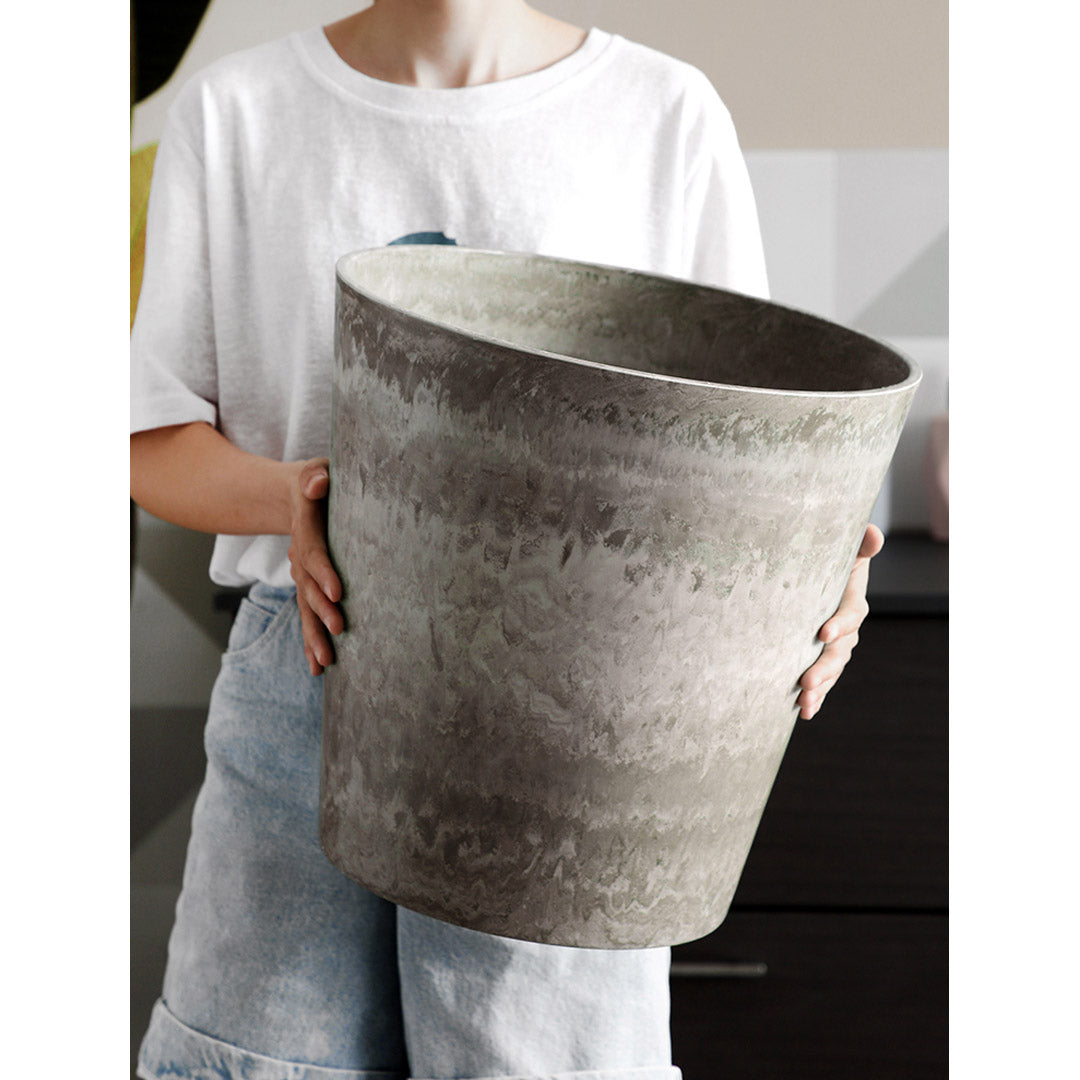 SOGA 2X 27cm Rock Grey Round Resin Plant Flower Pot in Cement Pattern Planter Cachepot for Indoor Home Office - Cafe Supply
