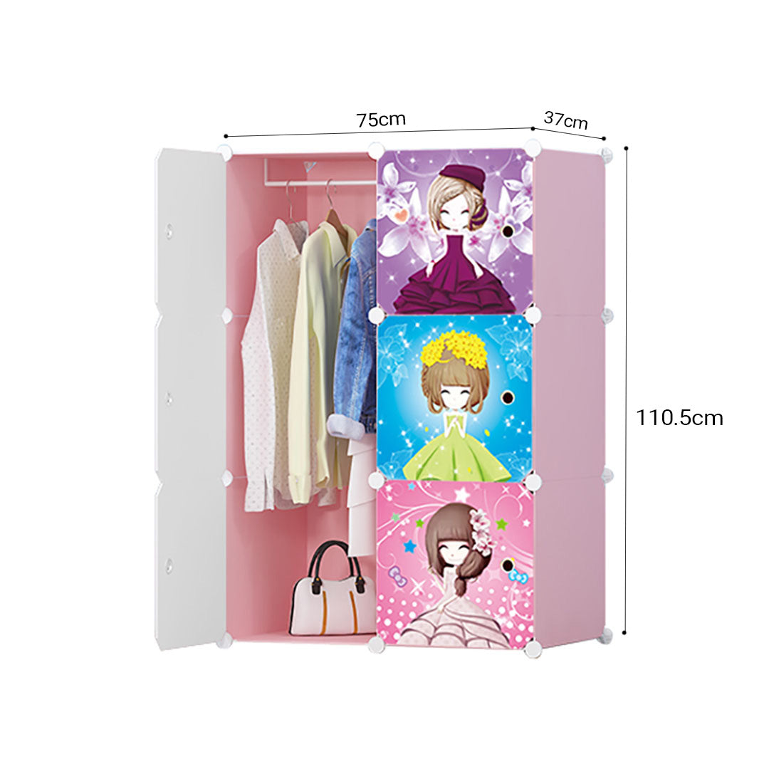SOGA 6 Cubes Princess Design Portable Wardrobe Divide-Grid Modular Storage Organiser Foldable Closet - Cafe Supply
