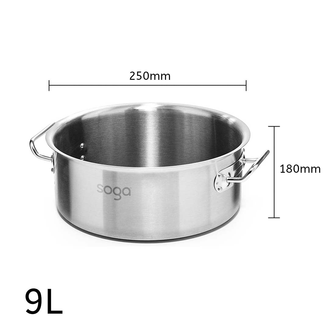 SOGA Stock Pot 9L Top Grade Thick Stainless Steel Stockpot 18/10 Without Lid - Cafe Supply