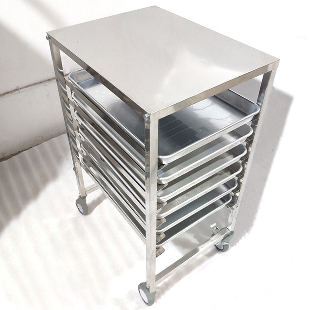 SOGA 2X Gastronorm Trolley 7 Tier Stainless Steel Bakery Trolley Suits 60cmx40cm Tray with Working Surface - Cafe Supply