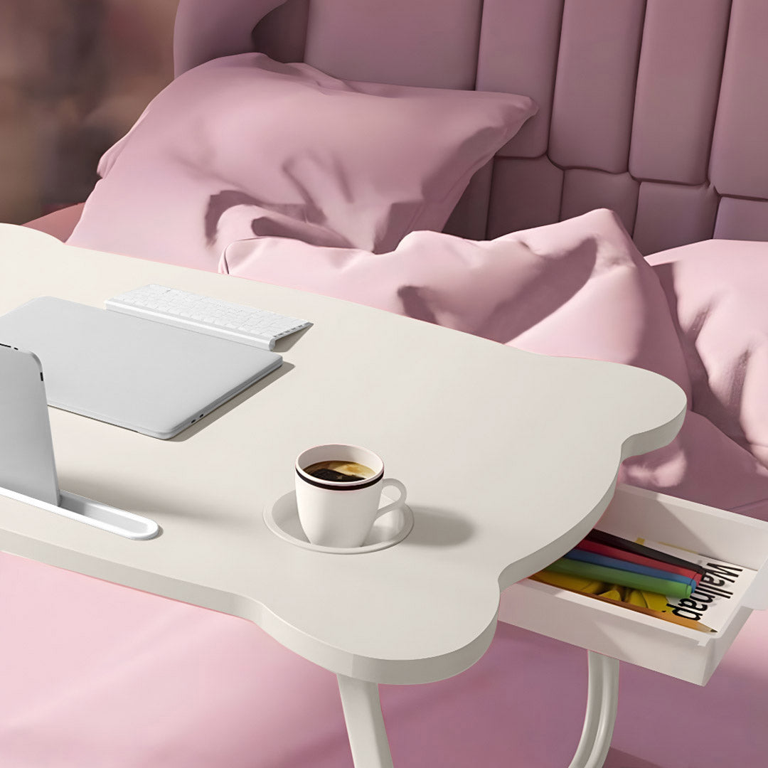 SOGA 2X White Portable Bed Table Adjustable Folding Mini Desk With Mini Drawer and Cup-Holder Home Decor - Cafe Supply