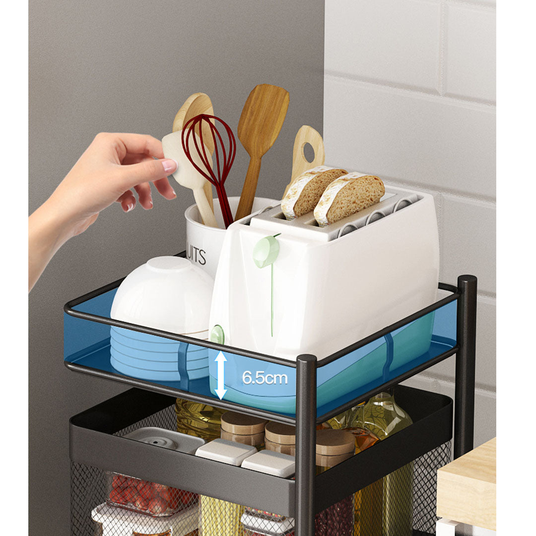 SOGA 4 Tier Steel Square Rotating Kitchen Cart Multi-Functional Shelves Portable Storage Organizer with Wheels - Cafe Supply