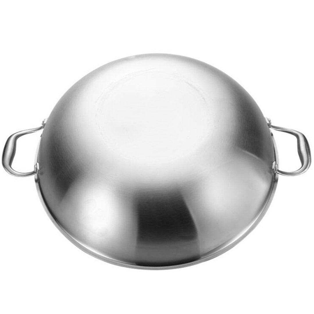 SOGA 2X 3-Ply 38cm Stainless Steel Double Handle Wok Frying Fry Pan Skillet with Lid - Cafe Supply