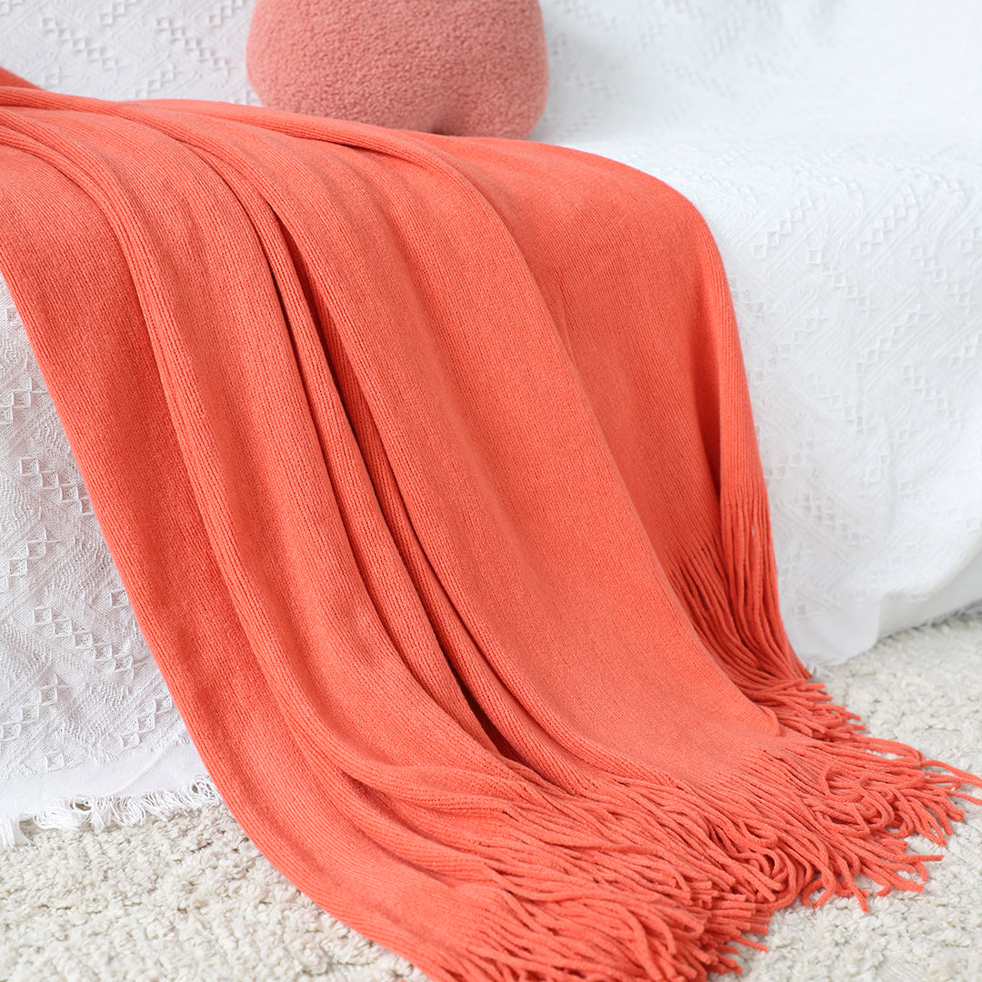 SOGA 2X Orange Acrylic Knitted Throw Blanket Solid Fringed Warm Cozy Woven Cover Couch Bed Sofa Home Decor - Cafe Supply