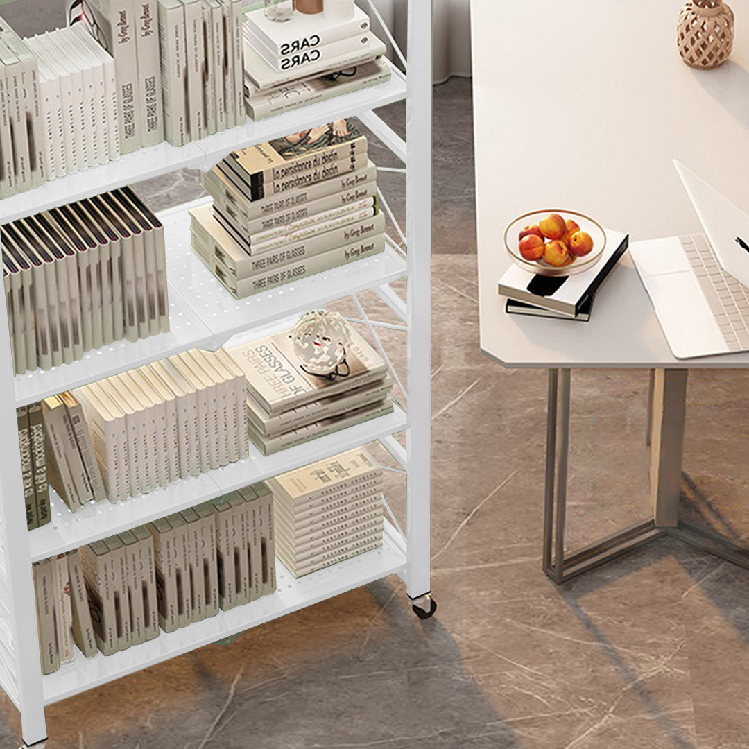 SOGA 2X 4 Tier Steel White Foldable Display Stand Multi-Functional Shelves Portable Storage Organizer with Wheels - Cafe Supply