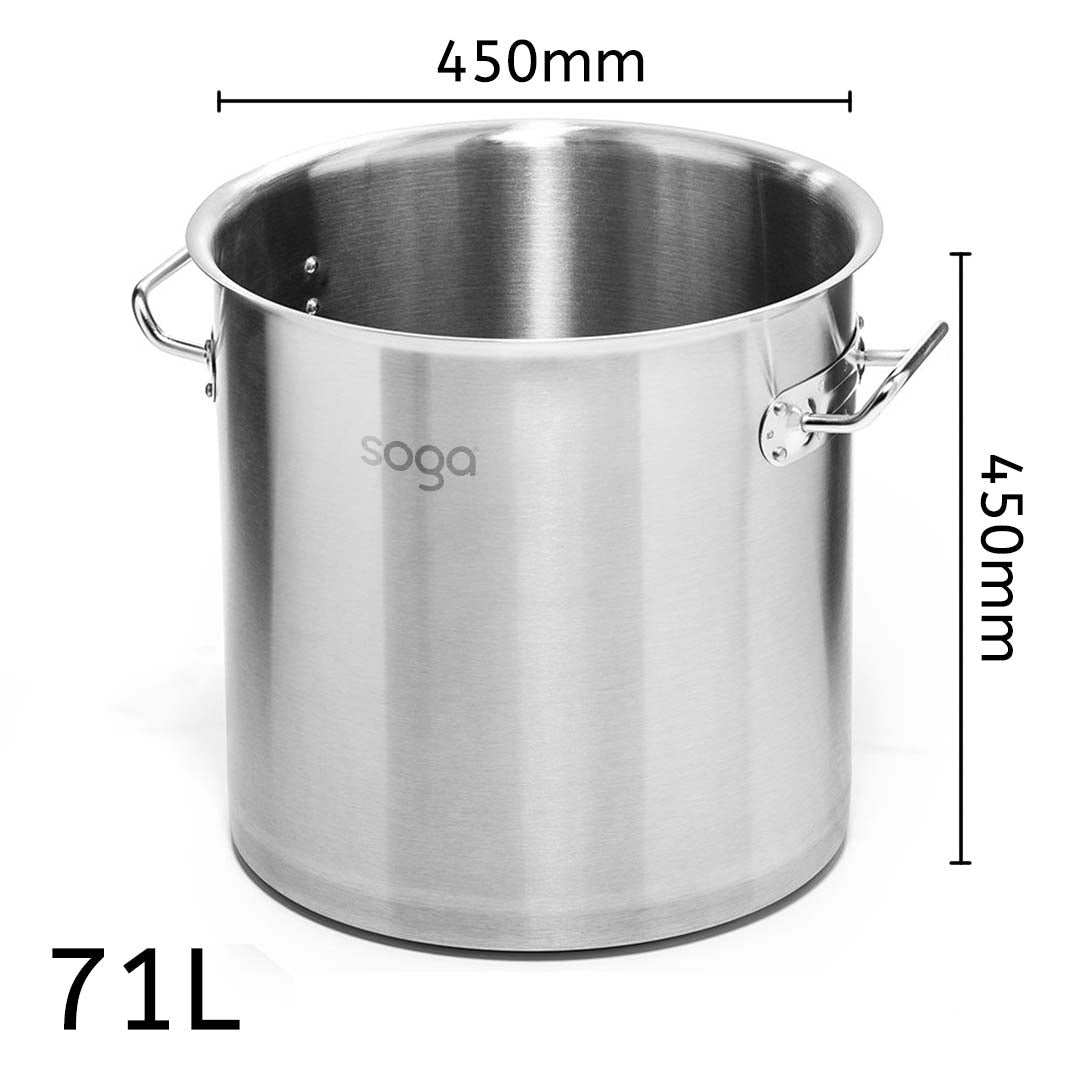 SOGA Stock Pot 71L Top Grade Thick Stainless Steel Stockpot 18/10 Without Lid - Cafe Supply