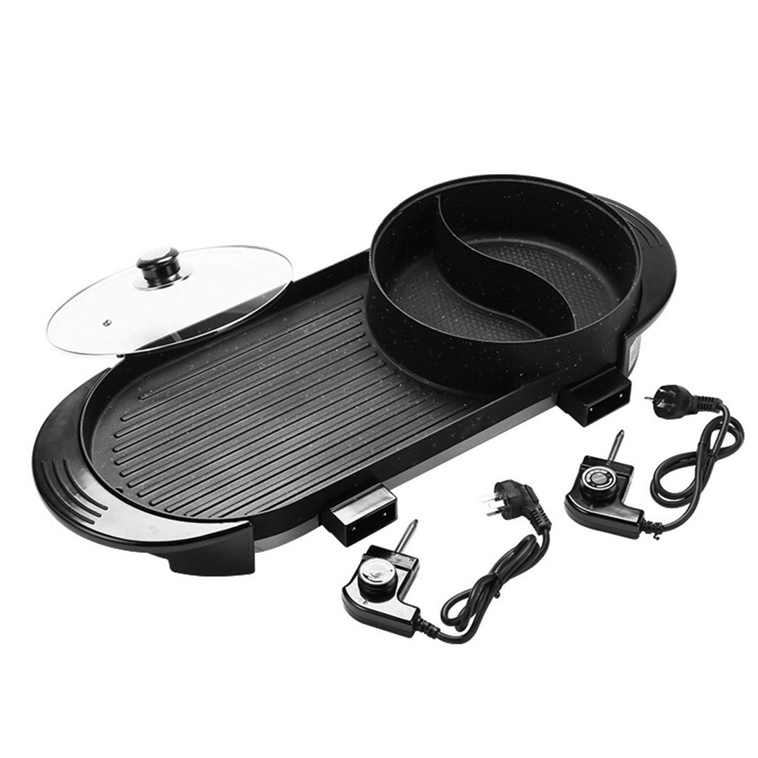 SOGA 2X 2 in 1 Electric Non-Stick BBQ Teppanyaki Grill Plate Steamboat Hotpot 2-8 Person - Cafe Supply