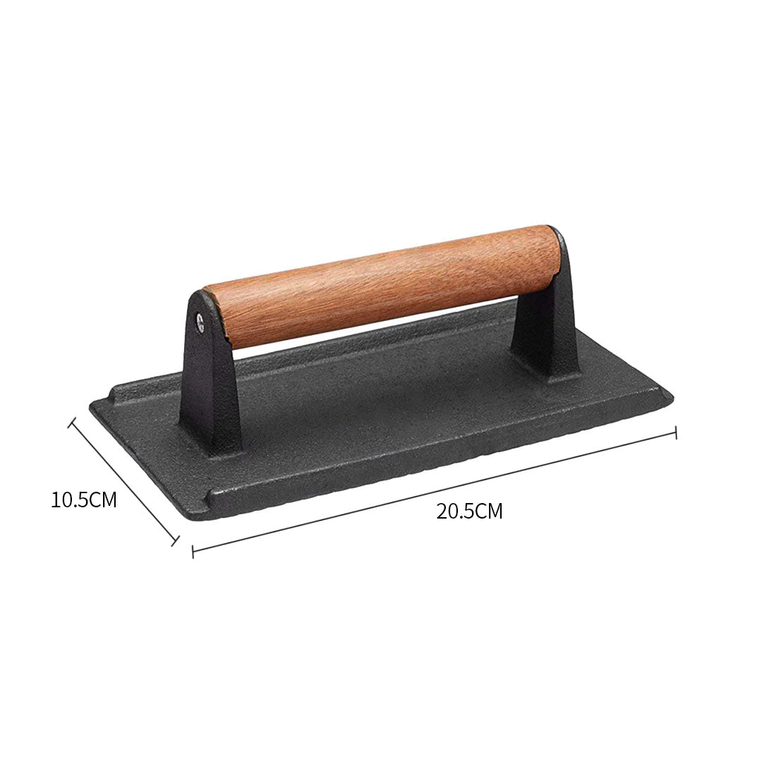 SOGA 2X Cast Iron Bacon Meat Steak Press Grill BBQ with Wood Handle Weight Plate - Cafe Supply