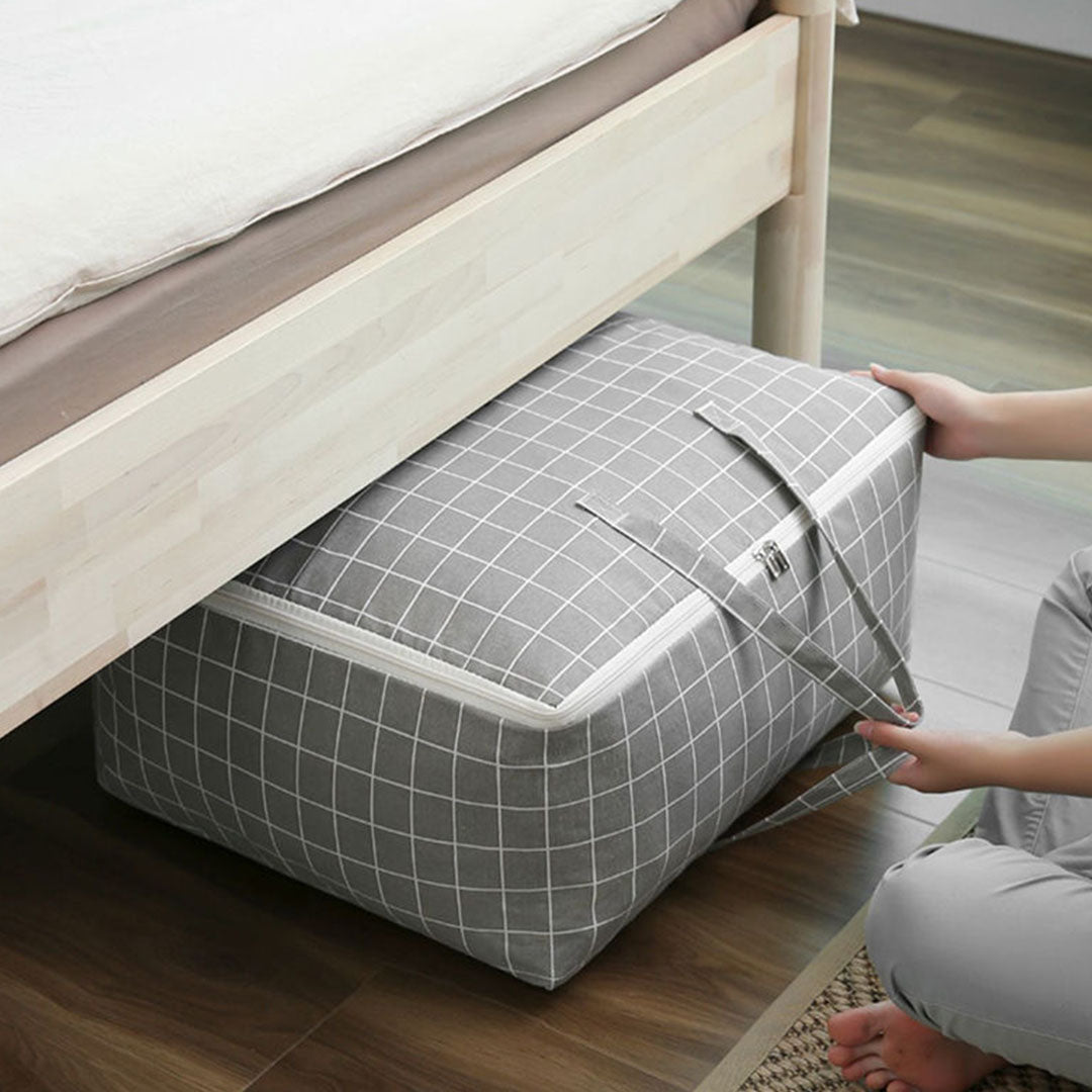 SOGA Grey Plaid Large Storage Luggage Bag Double Zipper Foldable Travel Organiser Essentials - Cafe Supply