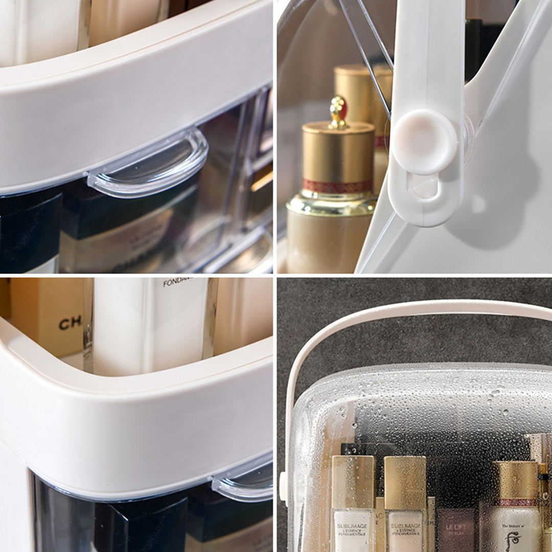 SOGA 2 Tier White Countertop Makeup Cosmetic Storage Organiser Skincare Holder Jewelry Storage Box with Handle - Cafe Supply