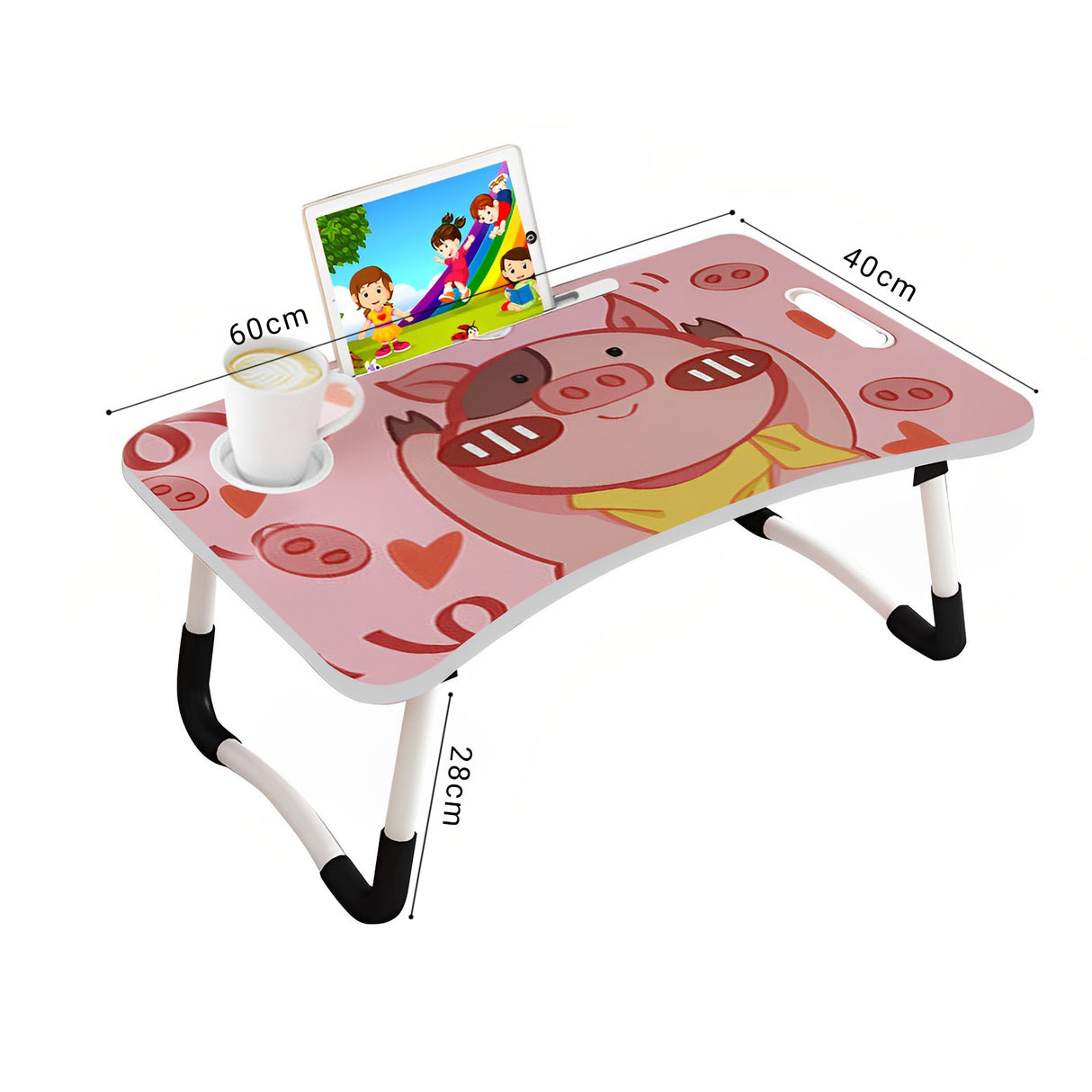 SOGA Cute Pig Design Portable Bed Table Adjustable Foldable Bed Sofa Study Table Laptop Mini Desk with Drawer and Cup Slot Home Decor - Cafe Supply