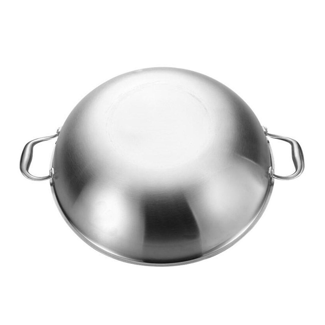 SOGA 2X 3-Ply 42cm Stainless Steel Double Handle Wok Frying Fry Pan Skillet with Lid - Cafe Supply